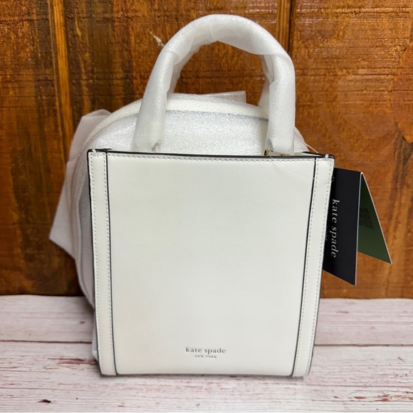 Kate Spade Wordplay Mini Manhattan Leather Tote - Black & White Crossword - Picture 2 of 8